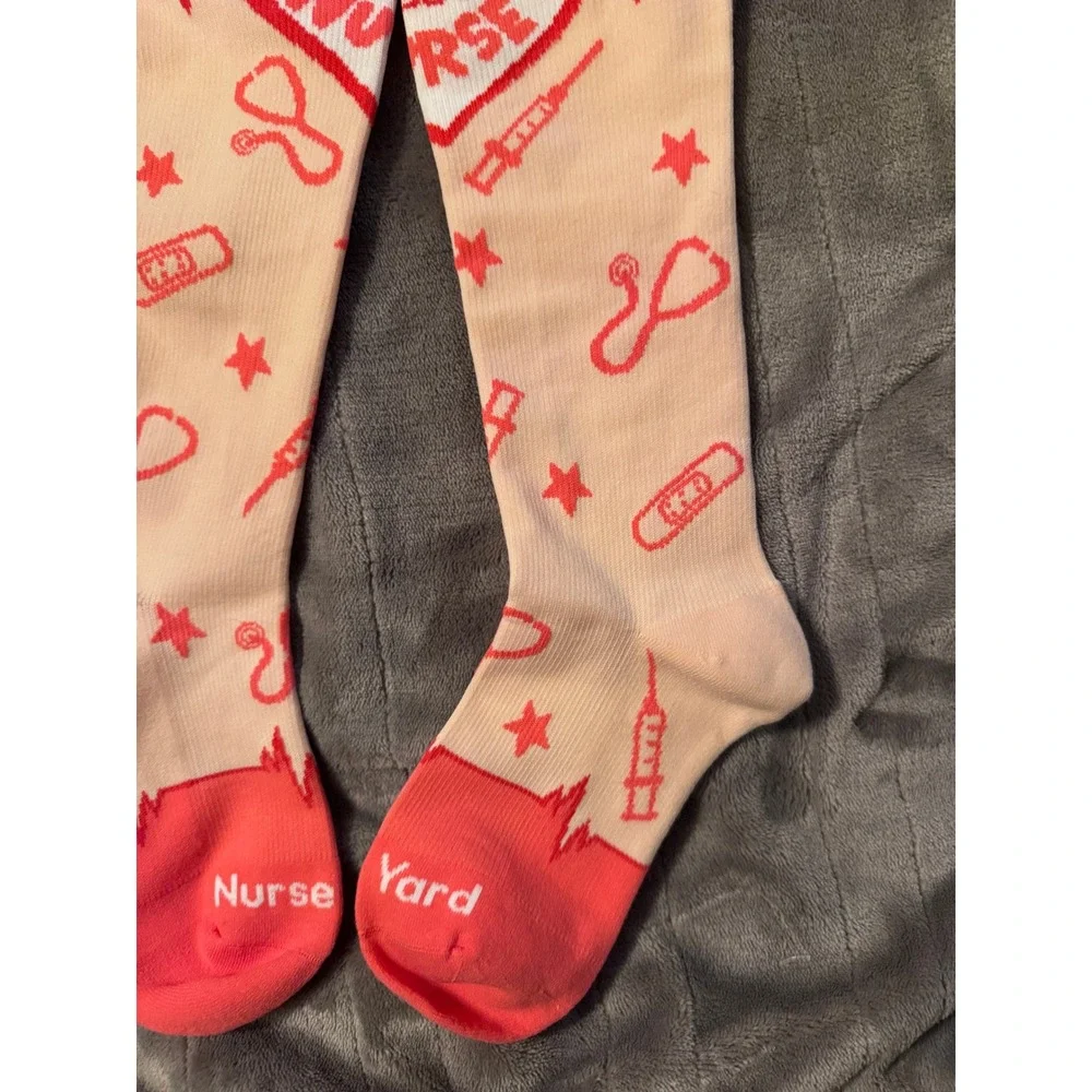 Nurse Yard Worlds Best Nurse Compression Socks Coral Peach Medical Theme